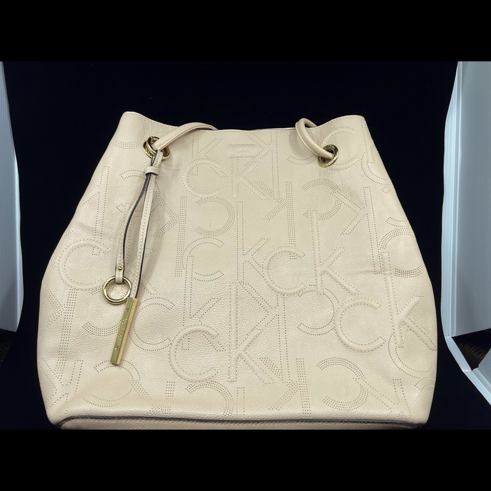 Calvin Klein pink beige tote + zip pouch smooth leather gabrianna